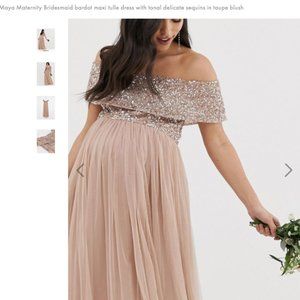 ASOS Maya Maternity Bardot sequin maxi tulle dress